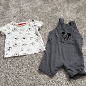 Disney Mickey Mouse Baby Outfit Set T-Shirt and Shorts Overalls Size 6-12m